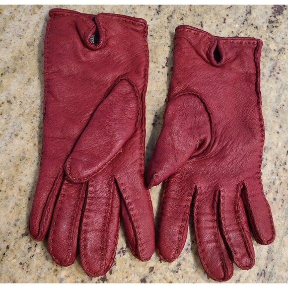 Eddie Bauer Women Size M Red Soft Leather Gloves Wool Angora Lined Top Stitching - Picture 6 of 16